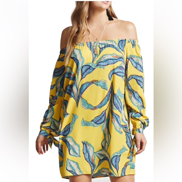 yellow off the shoulder dress forever 21 Forever 21 Citron Button-Front Off-the-Shoulder Dress Small S